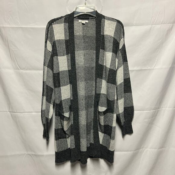 American Eagle Check Print Open Front Cardigan Size Small Long Line - Picture 1 of 6